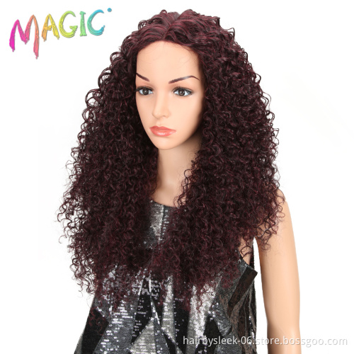 MAGIC 26"Inch Black Kinky Wave Hair Synthetic Lace Front Wig Heat Resistant Kinky Curly Hair Lace Front Wigs For Black Women